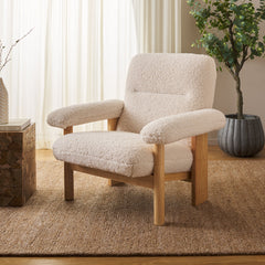 Accent Chair, Cream Boucle with Natural Wood Legs
