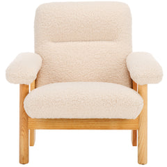 Accent Chair, Cream Boucle with Natural Wood Legs