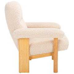 Accent Chair, Cream Boucle with Natural Wood Legs