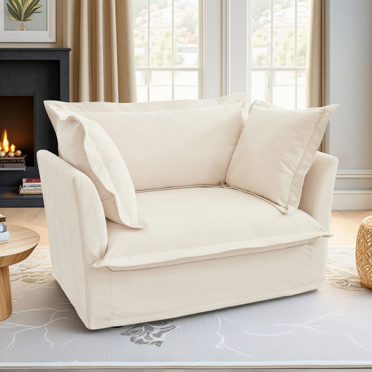 Accent Chair, Cream Chenille with Black Legs