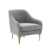 Accent Chair, Gray Velvet, Brushed Brass Legs