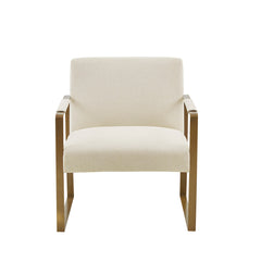 Accent Chair in Cream Polyester Velvet with Gold Metal Legs