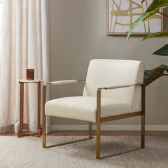 Accent Chair in Cream Polyester Velvet with Gold Metal Legs