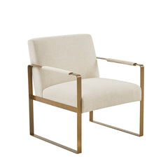Accent Chair in Cream Polyester Velvet with Gold Metal Legs
