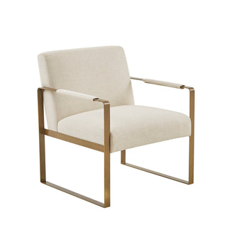 Accent Chair in Cream Polyester Velvet with Gold Metal Legs