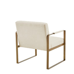 Accent Chair in Cream Polyester Velvet with Gold Metal Legs