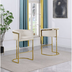 Accent Chair in Cream Velvet with Iron Frame and Cantilever Legs