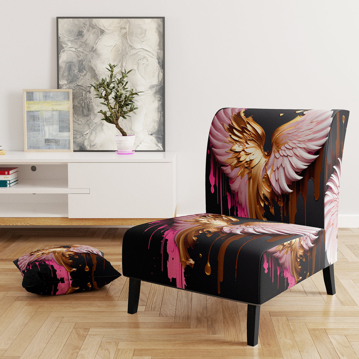 Accent Chair in Gold and Green Velvet with Black Legs