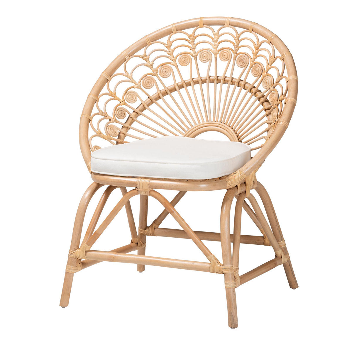 Accent Chair in Natural Rattan with White Upholstery
