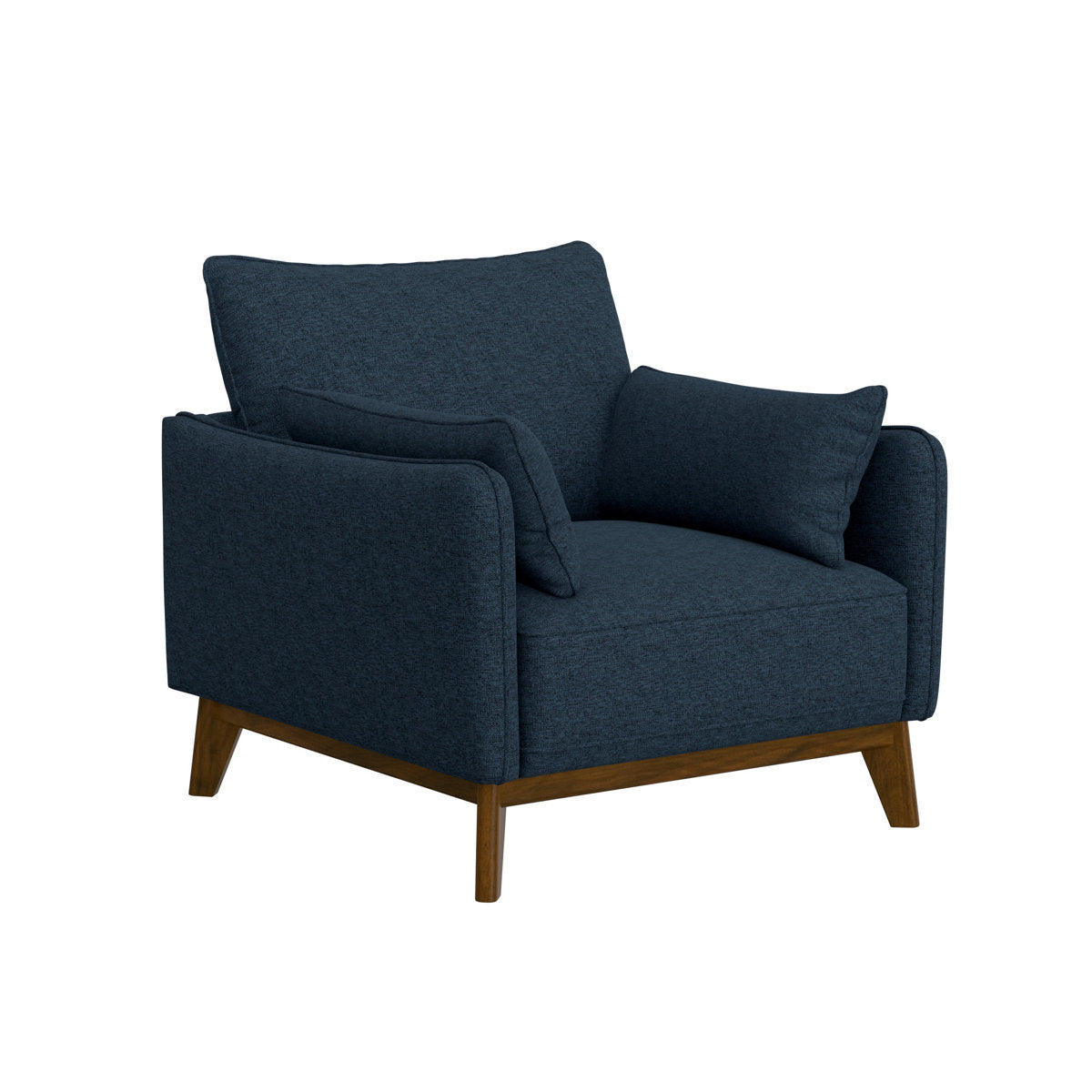 Accent Chair in Navy Polyester with Brown Wood Legs