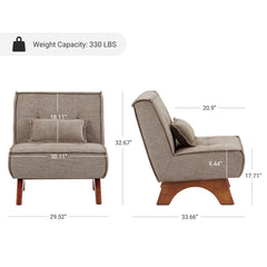 Accent Chair, Light Brown Boucle with Natural Wood Legs