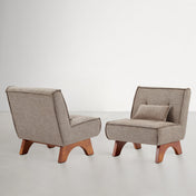 Accent Chair, Light Brown Boucle with Natural Wood Legs