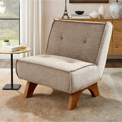 Accent Chair, Light Brown Boucle with Natural Wood Legs