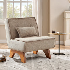 Accent Chair, Light Brown Boucle with Natural Wood Legs