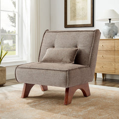 Accent Chair, Light Brown Boucle with Natural Wood Legs