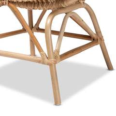 Accent Chair, Natural Rattan Frame, White Polyester Upholstery