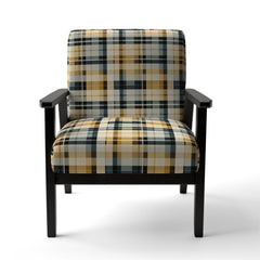 Accent Chair, Plaid Velvet, Solid Wood Frame, Black Legs