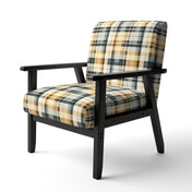 Accent Chair, Plaid Velvet, Solid Wood Frame, Black Legs