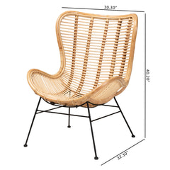 Accent Chair, Rattan Seat with Metal Frame, Natural Brown