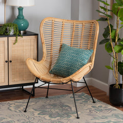 Accent Chair, Rattan Seat with Metal Frame, Natural Brown