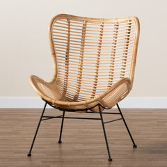 Accent Chair, Rattan Seat with Metal Frame, Natural Brown