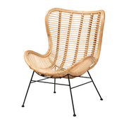 Accent Chair, Rattan Seat with Metal Frame, Natural Brown