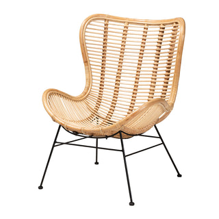 Accent Chair, Rattan Seat with Metal Frame, Natural Brown