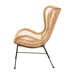 Accent Chair, Rattan Seat with Metal Frame, Natural Brown