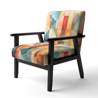 Accent Chair, Velvet in Abstract Pattern with Black Arms