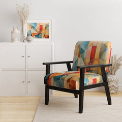 Accent Chair, Velvet in Abstract Pattern with Black Arms