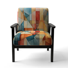 Accent Chair, Velvet in Abstract Pattern with Black Arms