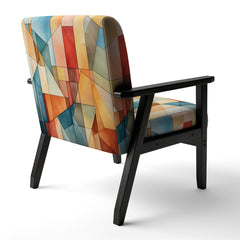 Accent Chair, Velvet in Abstract Pattern with Black Arms
