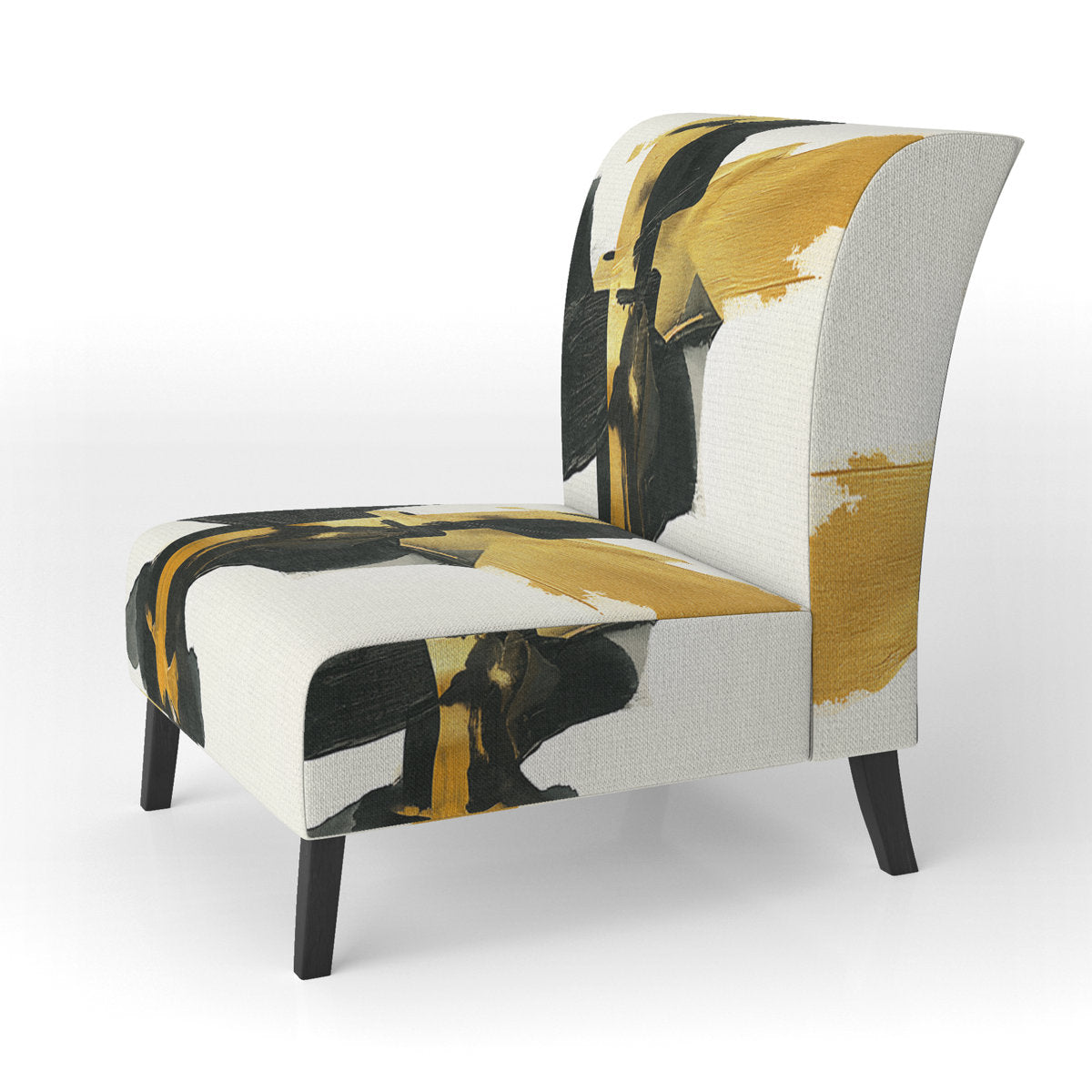 Accent Chair, Velvet with Abstract Pattern in Gold/Black/White
