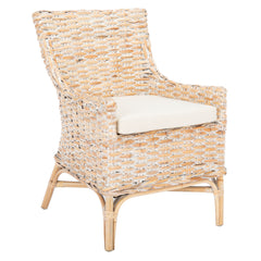 Accent Chair, Wicker Frame, Cotton Blend Cushion, Natural White Wash
