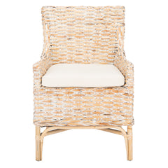 Accent Chair, Wicker Frame, Cotton Blend Cushion, Natural White Wash
