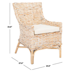 Accent Chair, Wicker Frame, Cotton Blend Cushion, Natural White Wash