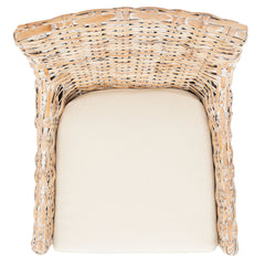 Accent Chair, Wicker Frame, Cotton Blend Cushion, Natural White Wash