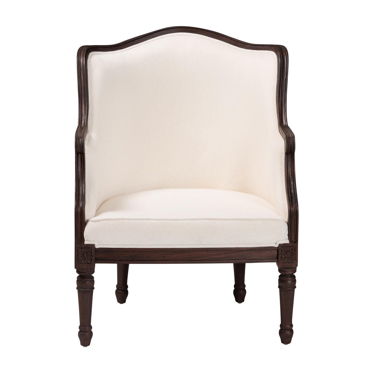 Accent Chair with Beige Polyester Upholstery and Dark Brown Wood Legs