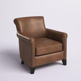 Accent Chair with Brown Top-Grain Leather and Espresso Wood Legs