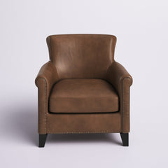 Accent Chair with Brown Top-Grain Leather and Espresso Wood Legs