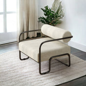 Accent Chair with Cylindrical Backrest, Beige Corduroy with Black Legs
