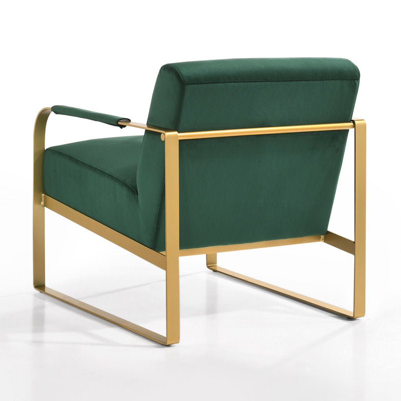 Accent Chair with Green Velvet Upholstery and Gold Metal Legs
