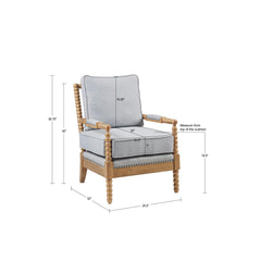 Accent Chair with Light Blue Polyester Upholstery and Solid Wood Legs