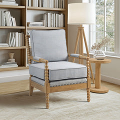 Accent Chair with Light Blue Polyester Upholstery and Solid Wood Legs