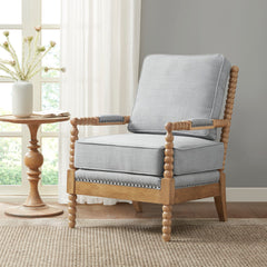 Accent Chair with Light Blue Polyester Upholstery and Solid Wood Legs