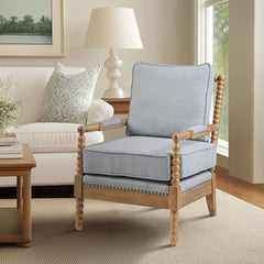 Accent Chair with Light Blue Polyester Upholstery and Solid Wood Legs