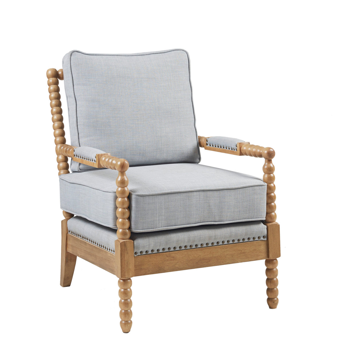Accent Chair with Light Blue Polyester Upholstery and Solid Wood Legs