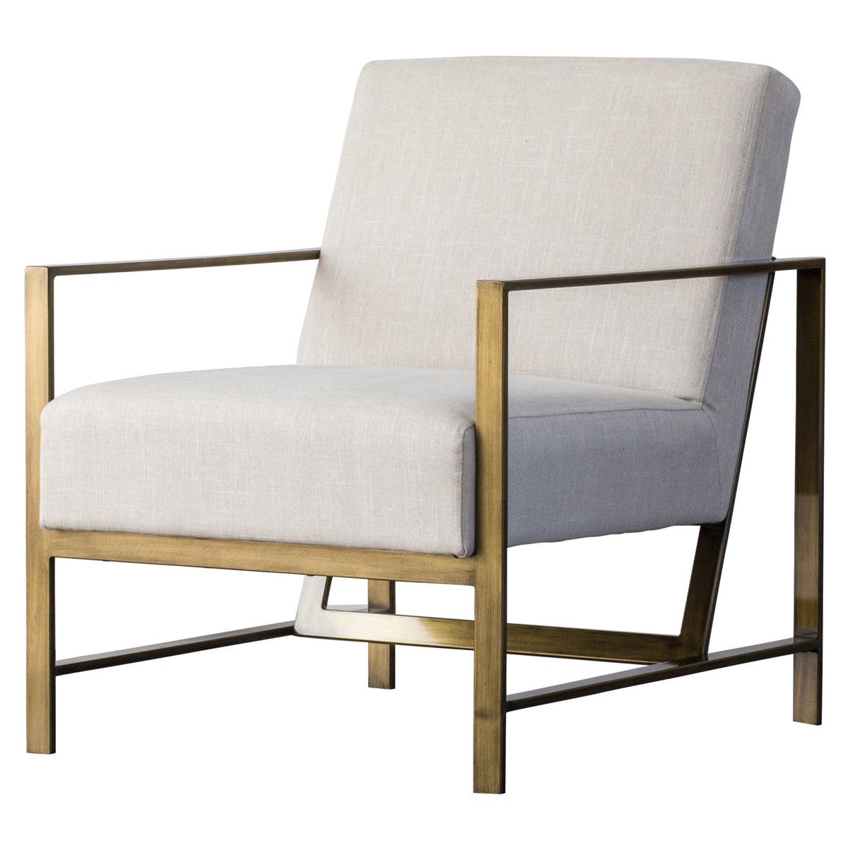 Accent Chair with Linen Blend Upholstery and Brushed Gold Steel Legs
