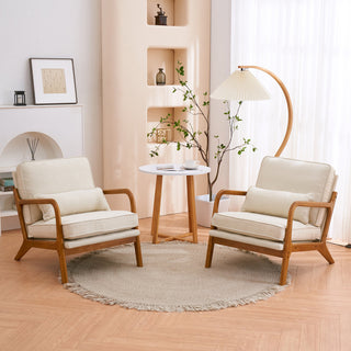 Accent Chairs, Set of 2, Beige Linen Blend with Brown Wood Legs
