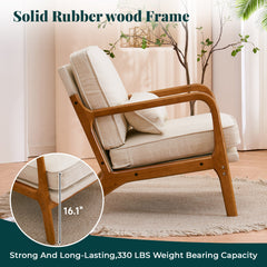 Accent Chairs, Set of 2, Beige Linen Blend with Brown Wood Legs